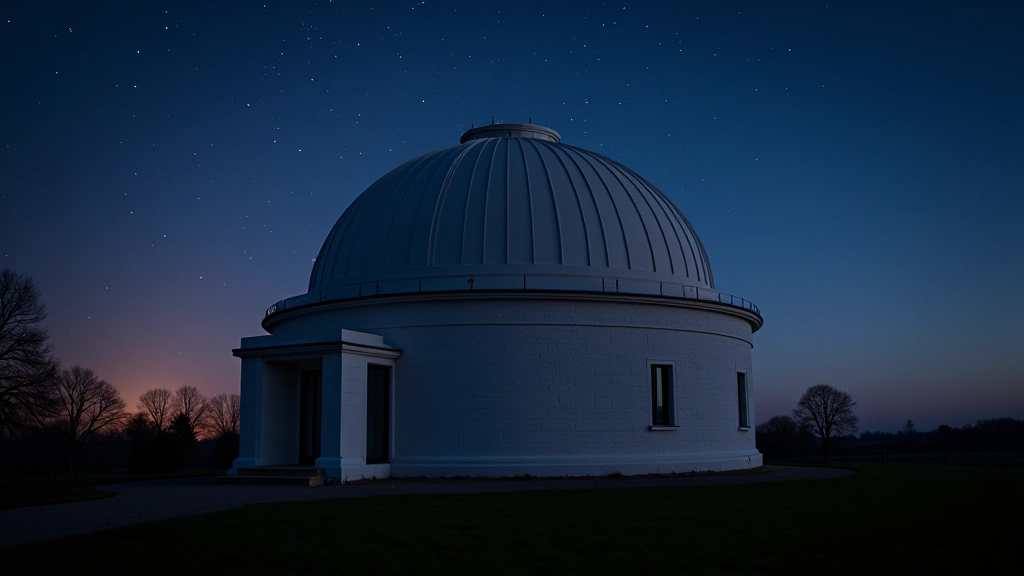 Molėtų observatorija prieš auštant su žvaigždėtu dangumi